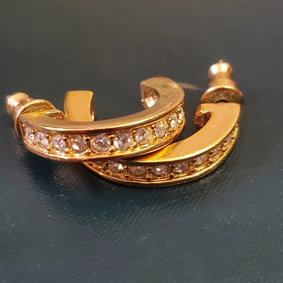 Vintage Roman Gold Rhinestone Earrings - Picture 1 of 3